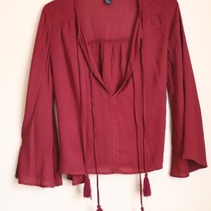 Red Airy Bell Sleeved Top